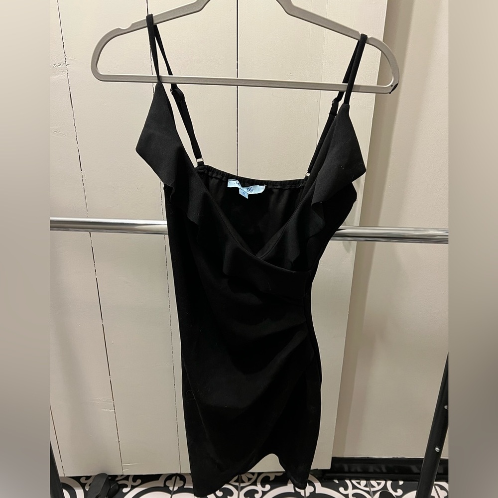 She + sky black ruffle mini dress